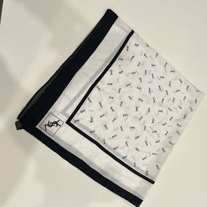 YSL Silk Square Scarf Navy & White